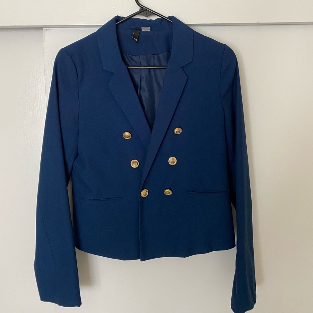 Blue blazer with golden buttons